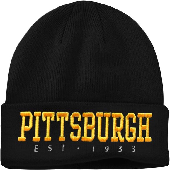Women's Black & Yellow Soft Knit Winter Hat For Cold Weather Beanie Toque Hat - Picture 1 of 6